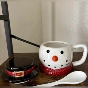 St. Nicholas Square White Ceramic Snowman Mug with Red Trim